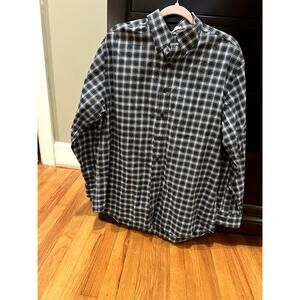 Land's End Men's Size Large Wrinkle Resistant 100% Cotton Blue/Green Plaid 50
